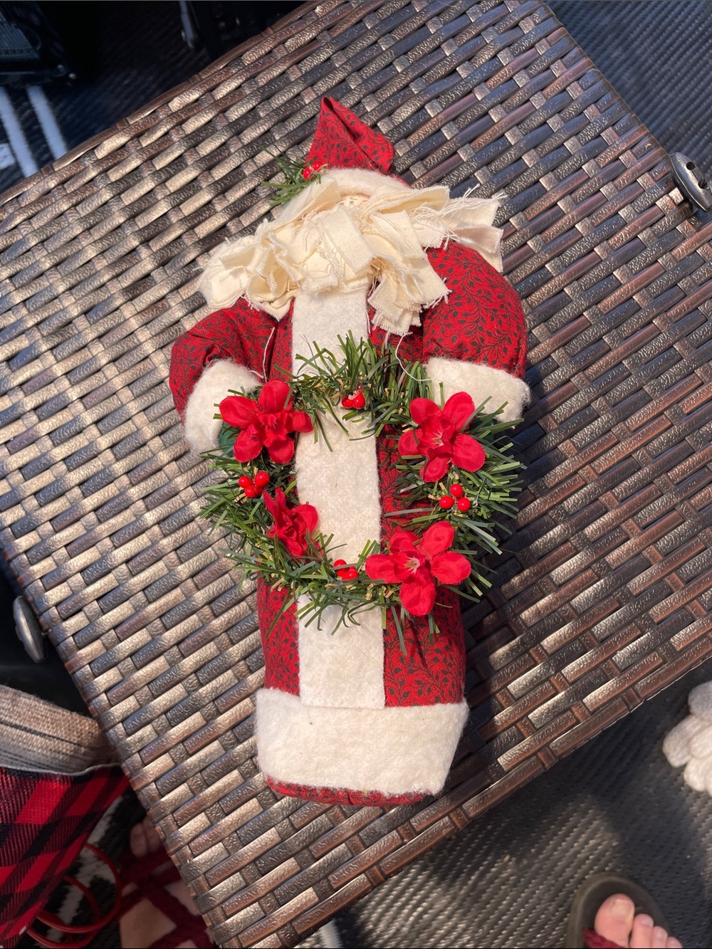 Red and Cream Santa Bottle Cover with Festive Wreath